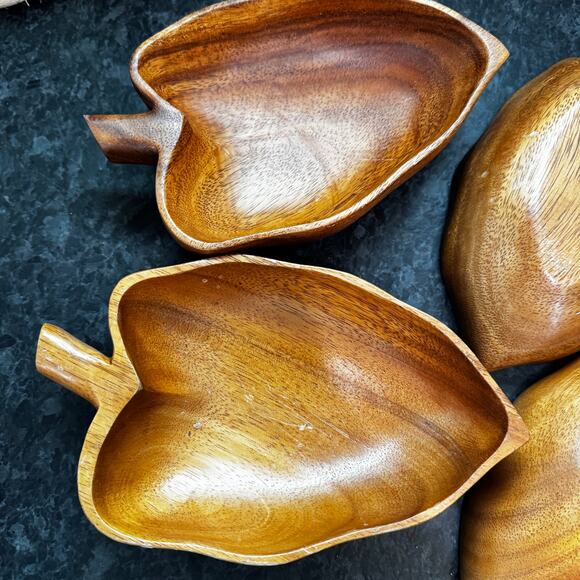 Vintage Monkeypod Pepper Bowls – Hand-Carved Wood Tropical Serving Set (4) - Picture 3 of 6